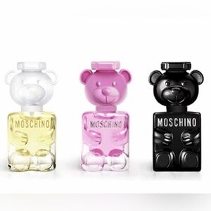Moschino Bear-Shaped Perfume Set in Yellow, Pink, and Black
